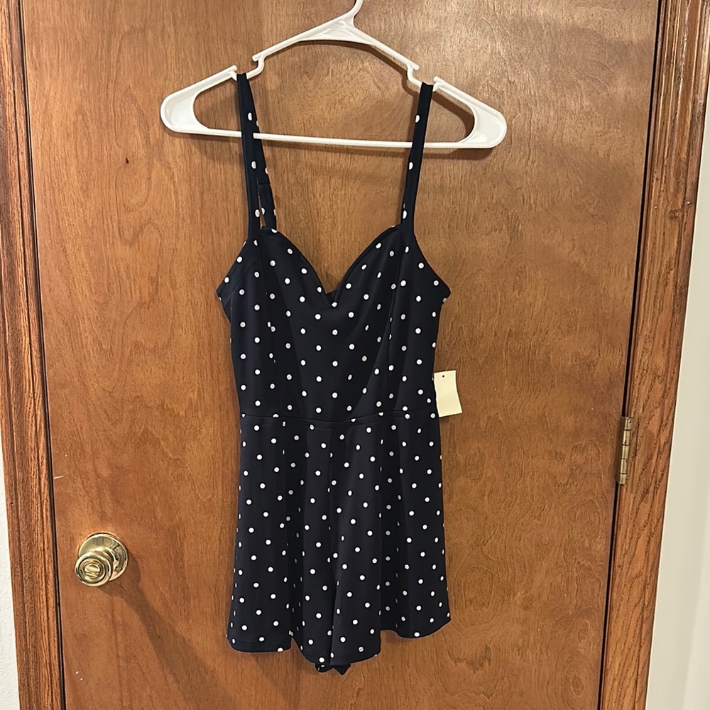 Aeropostale Navy and White Polka Dot Jumpsuit